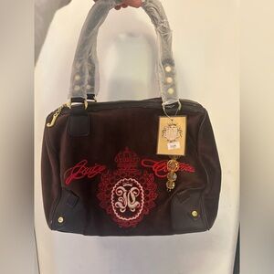 Vintage Juicy Couture Y2k Brown Velour Tote Bag Red Day dreamer New Ribbons